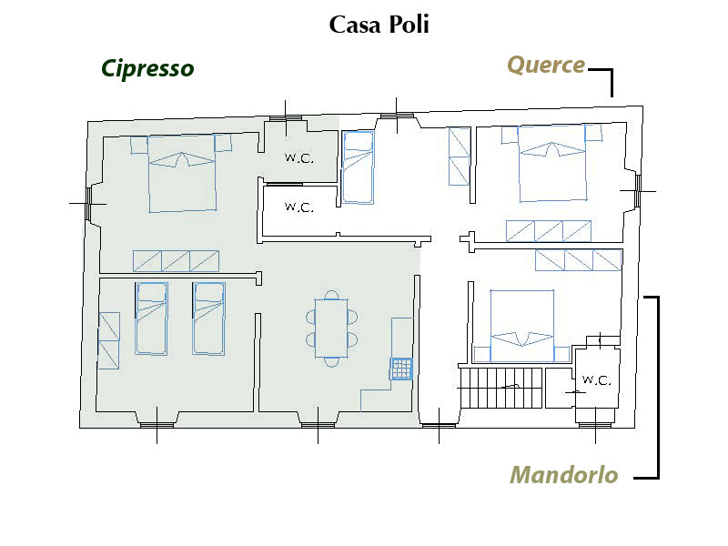 Casa Poli può essere affittata come appartamento per intero per un massimo di 6+2 persone oppure per metà